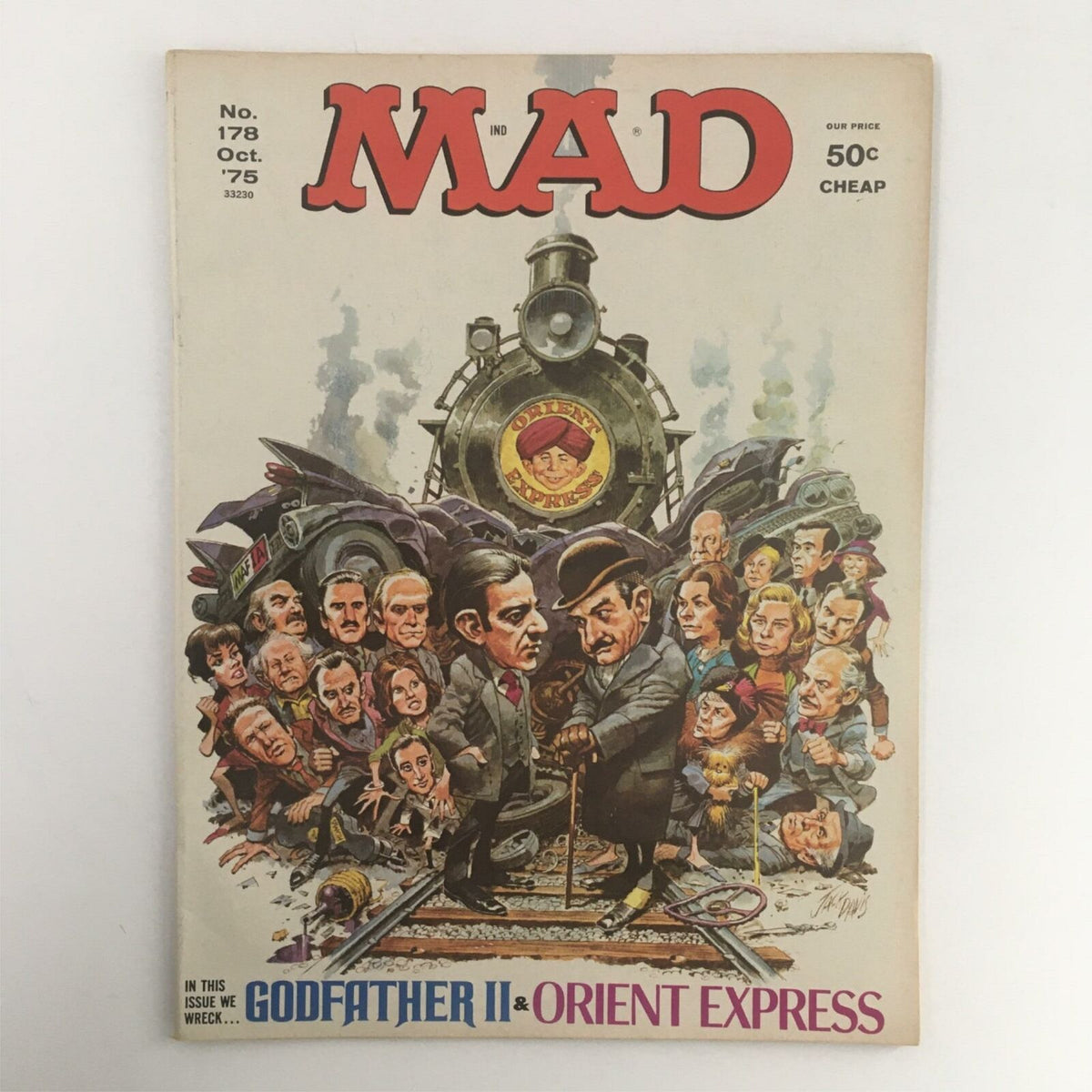 Cover of Mad Magazine October 1975 No. 178 featuring parodies of Godfather II and Orient Express with humorous illustrations and characters, graded Fine 6.0.