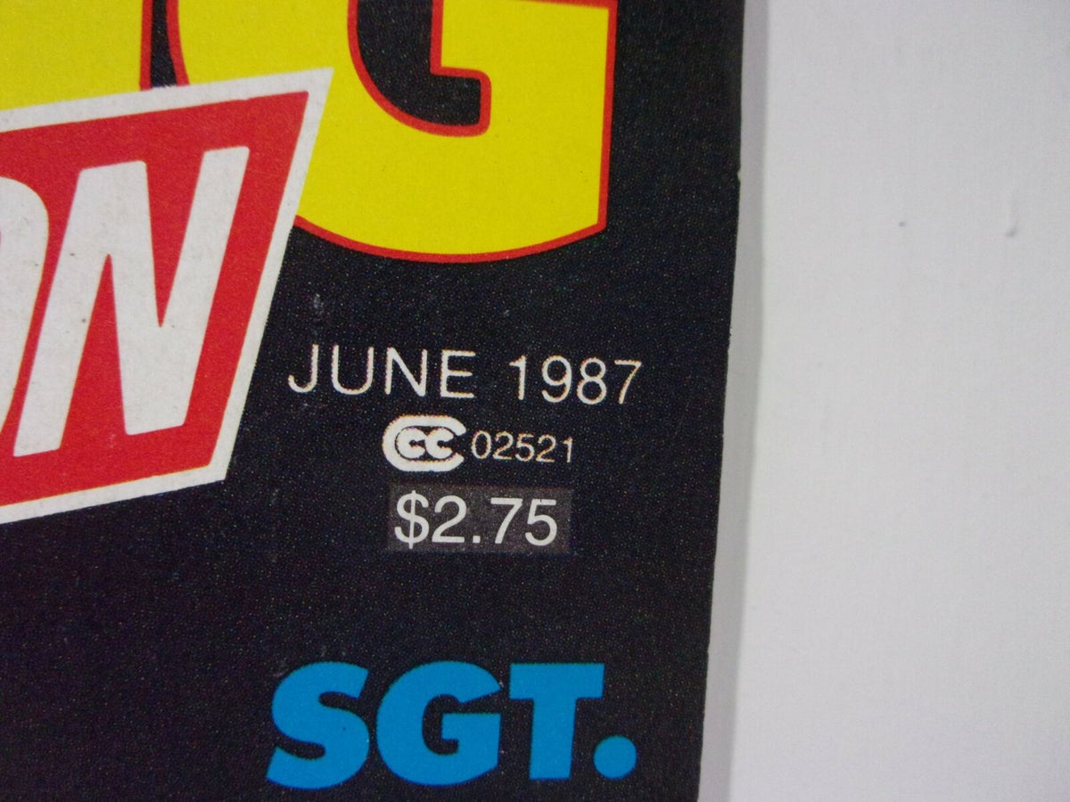 Close-up view of the date and price details on the Wrestling Action Magazine from June 1987, indicating a cover price of $2.75.