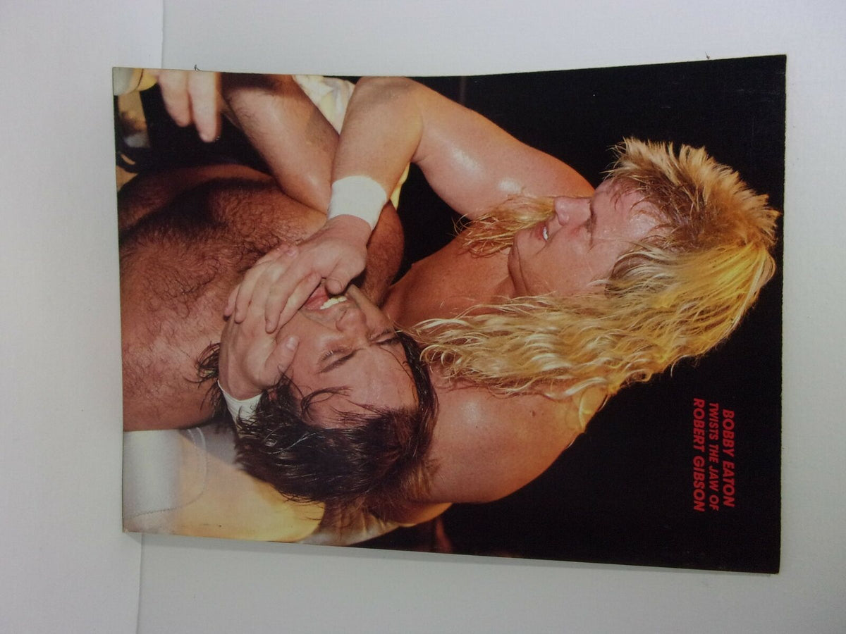Inside photo from Wrestling Action Magazine showing Bobby Eaton in a wrestling match with Robert Gibson, highlighting wrestling action from June 1987.