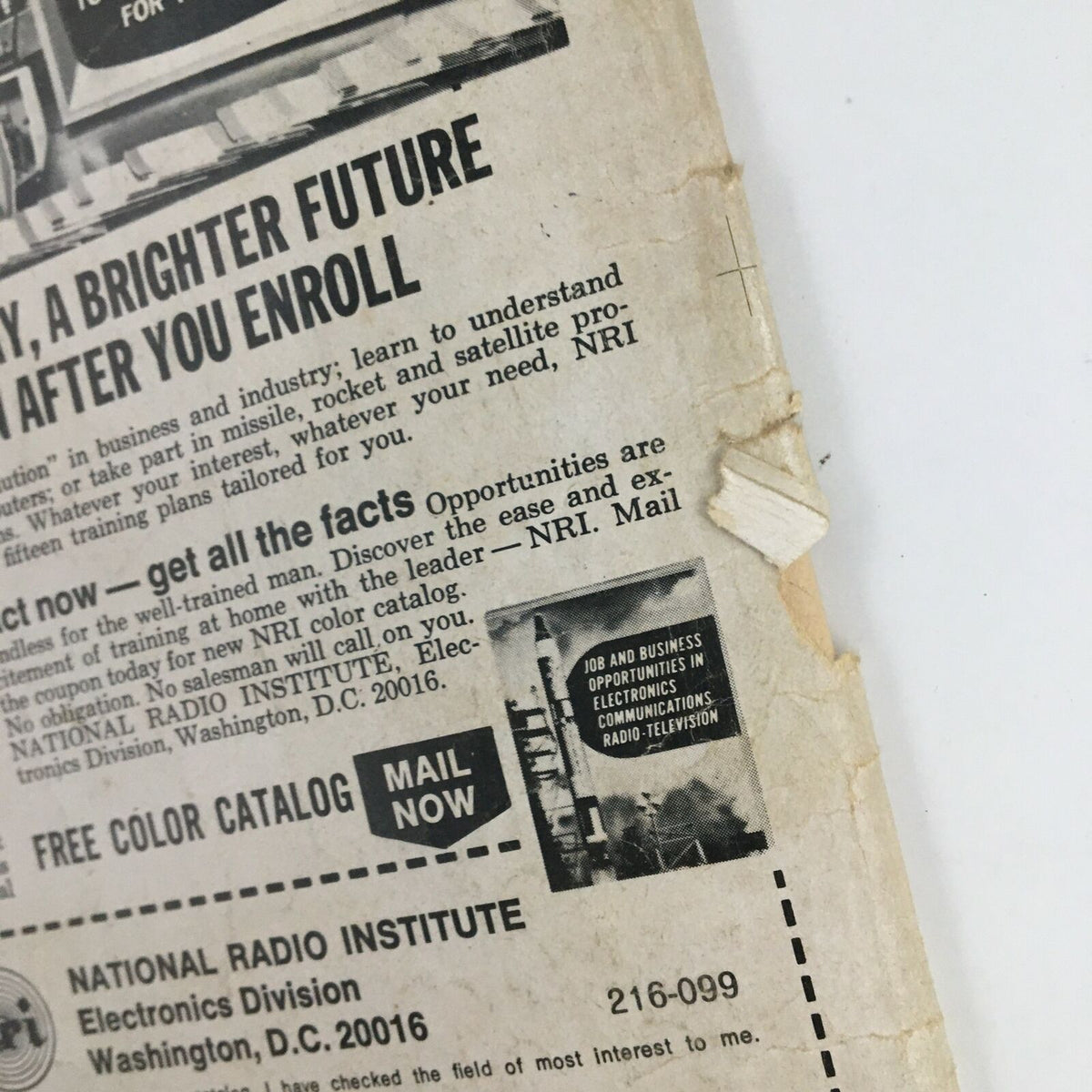 The Wrestler Magazine March 1970 features a close-up image of an advertisement from the National Radio Institute, emphasizing career opportunities in electronics and communication.