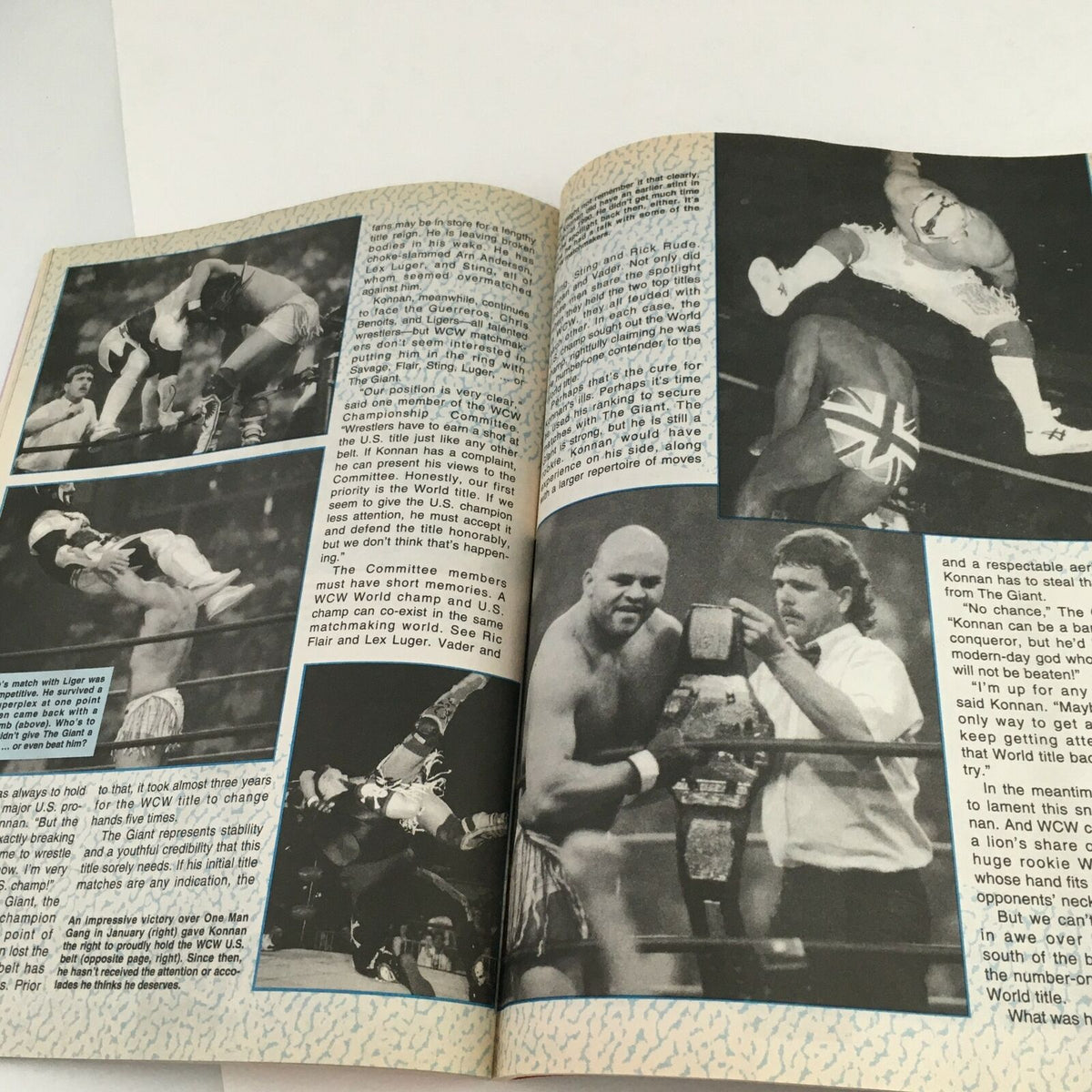 Editorial content with images of wrestlers including Lex Luger and Konan from Inside Wrestling Magazine, October 1996.