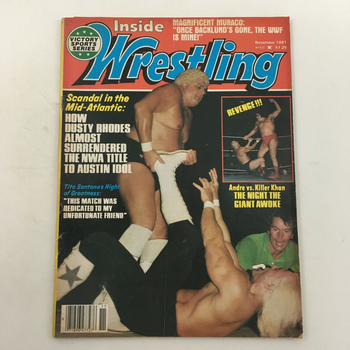 Cover of Inside Wrestling Magazine, November 1981 featuring the main event Andre the Giant vs Killer Khan, showcasing wrestling legends and iconic match highlights.