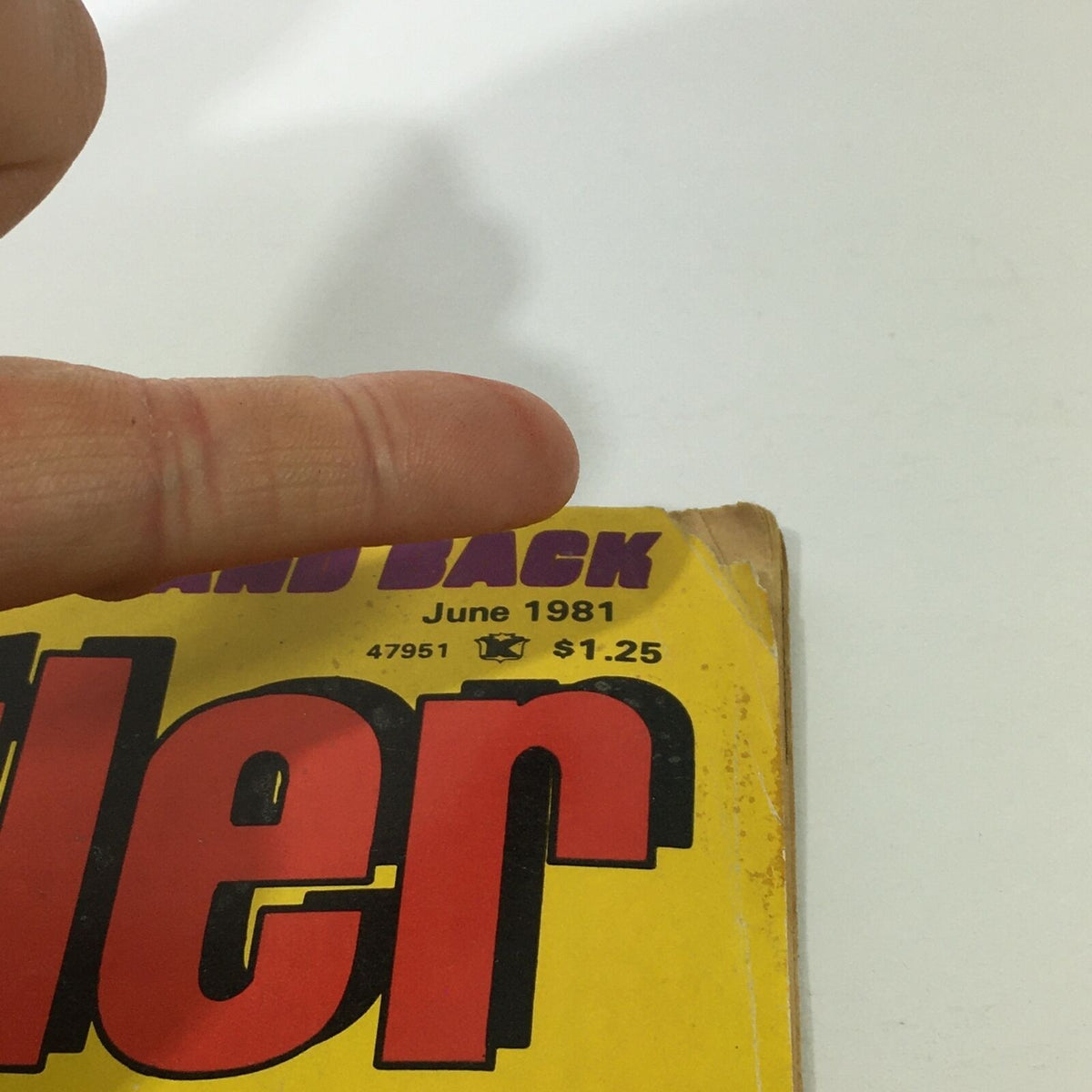 Close-up view of the top corner of Vintage The Wrestler Magazine from June 1981, highlighting its publication date and price, demonstrating the magazine's vintage condition.