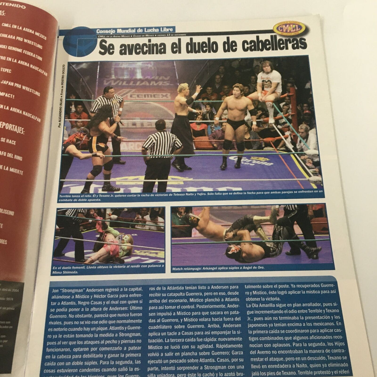 Image from Super Luchas Magazine November 2009 showing a wrestling match setup featuring multiple judges and competitors in action.