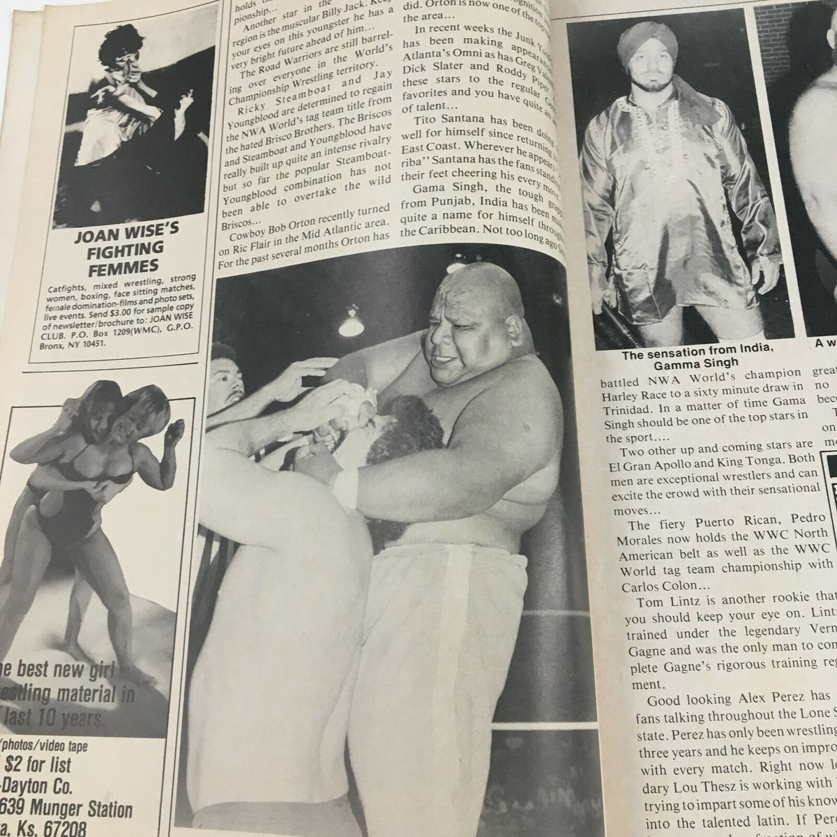 Page from Wrestling's Main Event December 1983 featuring a photograph and article discussing wrestlers in the NWA and Wrestling lore.