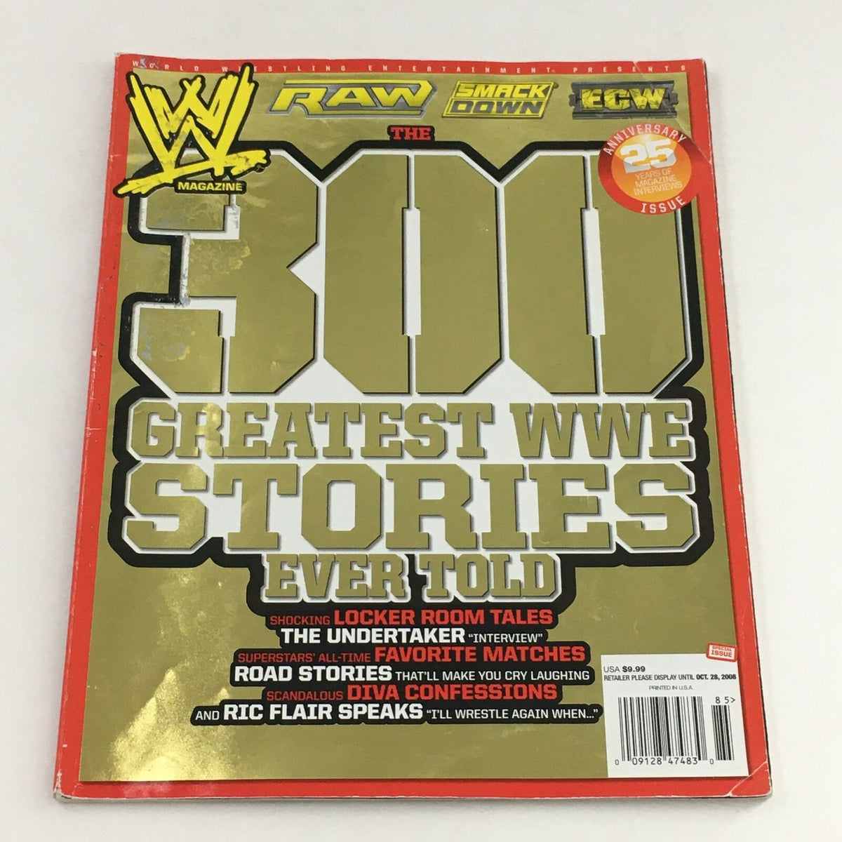 WWE Magazine 2008 cover featuring 'The 300 Greatest WWE Stories Ever Told'. A collector's edition showcasing iconic moments and characters from WWE, including The Undertaker.