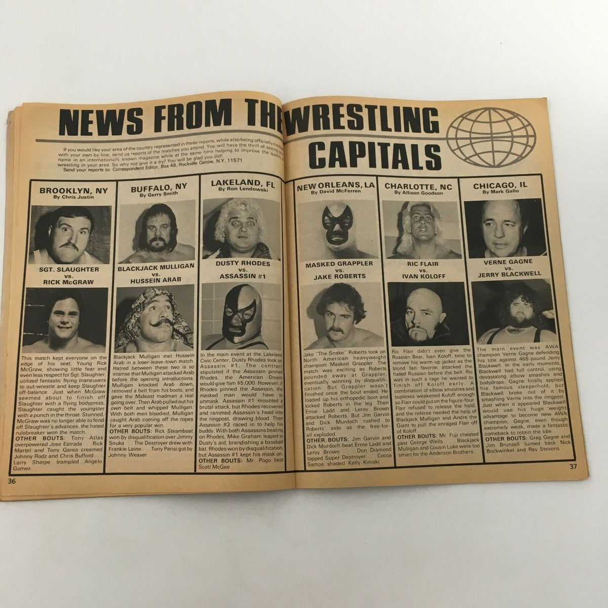 News from the wrestling capitals page in Inside Wrestling Magazine August 1981, showcasing upcoming matches and wrestler profiles.
