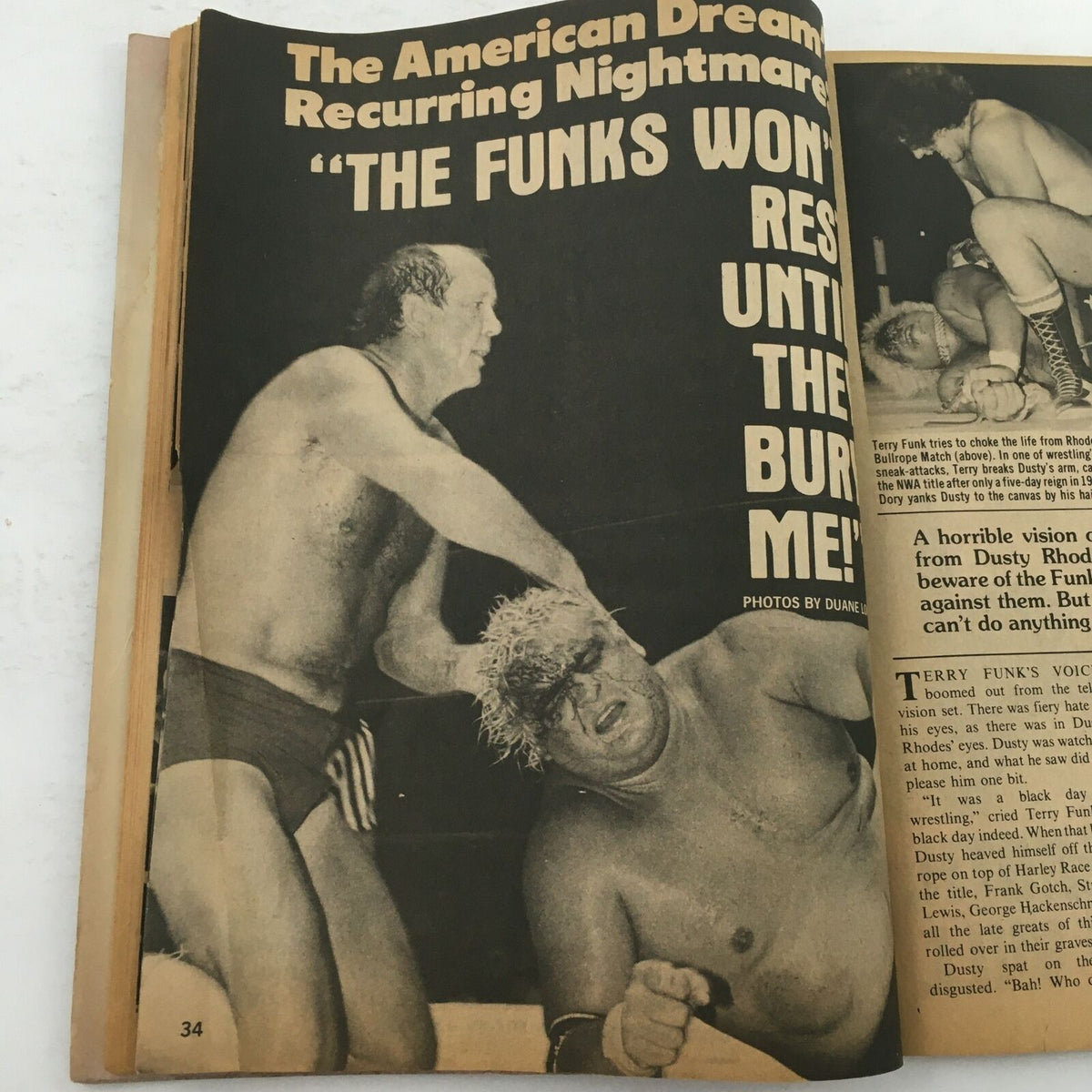 Page from The Wrestler Magazine December 1981 showcasing an article titled 'The American Dream's Recurring Nightmare' featuring a dramatic wrestling match image.