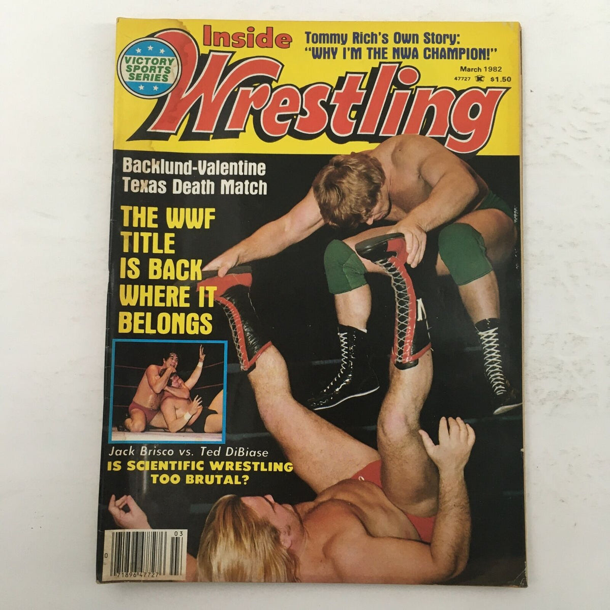 Inside Wrestling Magazine March 1982 cover featuring the epic clash between Andre the Giant and King Kong Mosca, showcasing wrestling action and excitement.