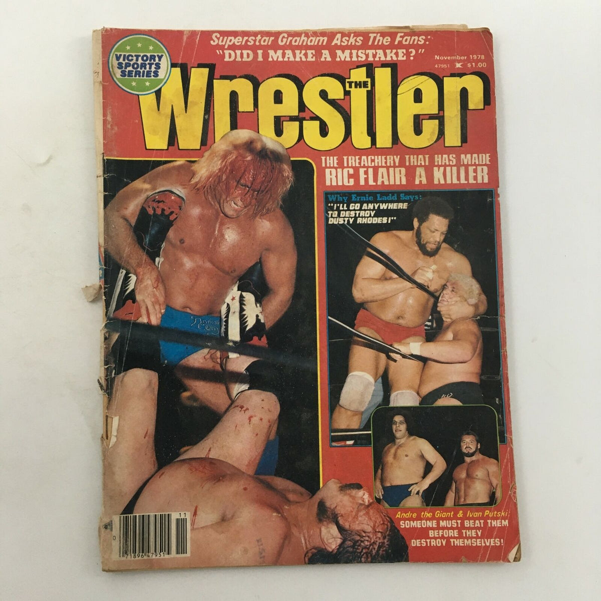 Cover of The Wrestler Magazine from November 1978 featuring Andre the Giant and Ivan Putski in action, showcasing their tag team performance in a vintage wrestling match.