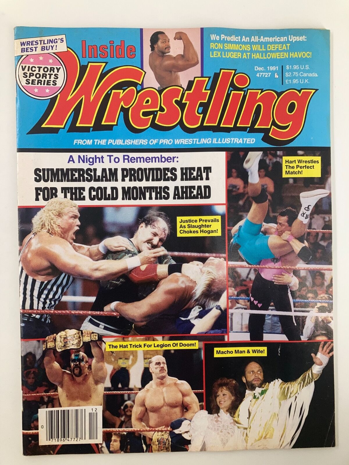 Inside Wrestling Magazine December 1991 cover featuring the main event showdown between Hulk Hogan and Sgt. Slaughter, highlighting wrestling events and key figures of the era.