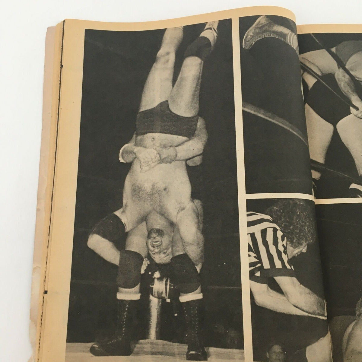 Inside page of The Wrestler Magazine February 1980 showing a wrestling action shot, depicting a dynamic match, emphasizing the intense athleticism and excitement of the wrestling events during the early '80s.