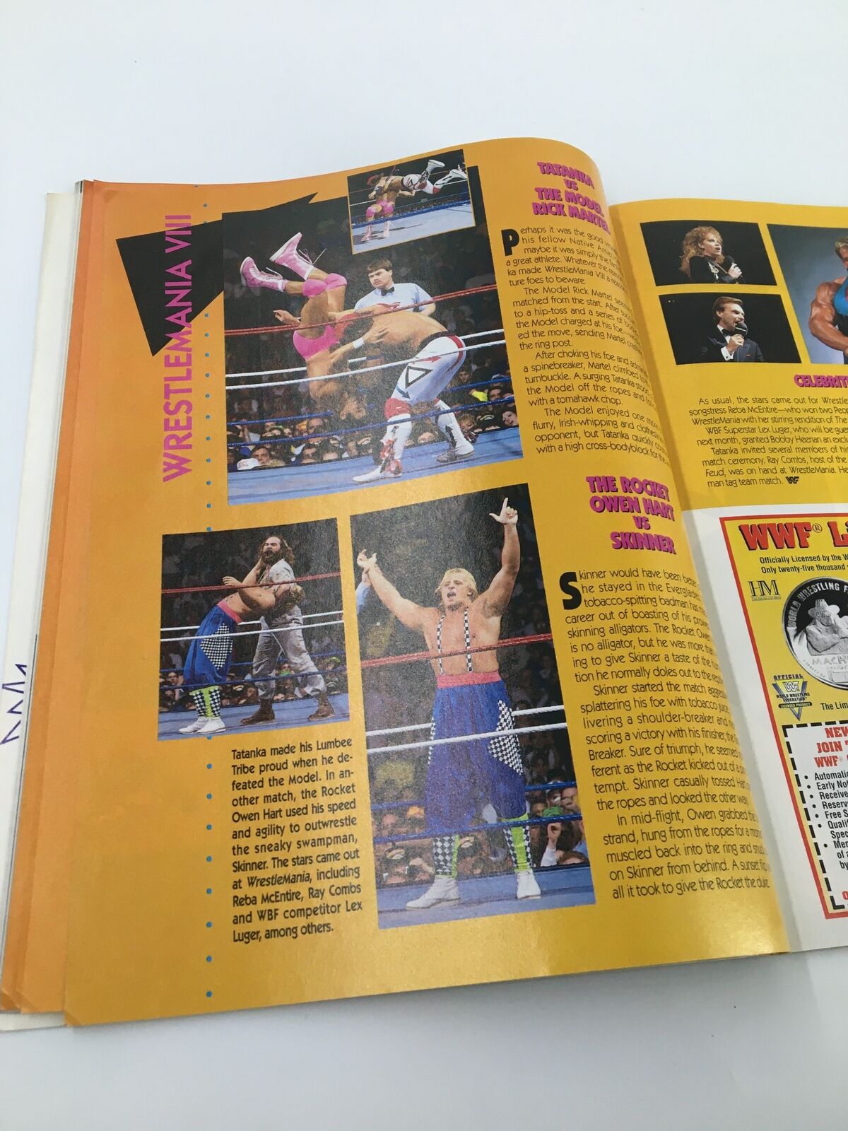 Another article spread from June 1992 WWF Magazine on WrestleMania VIII, featuring action-packed wrestling scenes and notable wrestlers.
