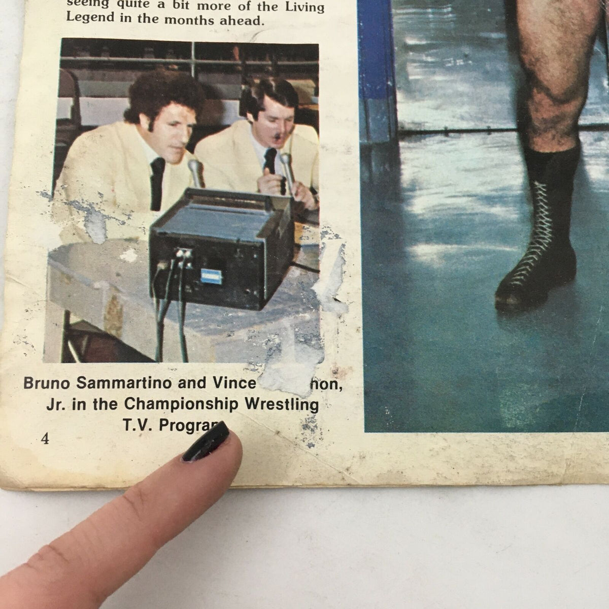 Wrestling Action Magazine Vol 1 #4 - Image of Bruno Sammartino and Vince McMahon Jr. in a TV program.