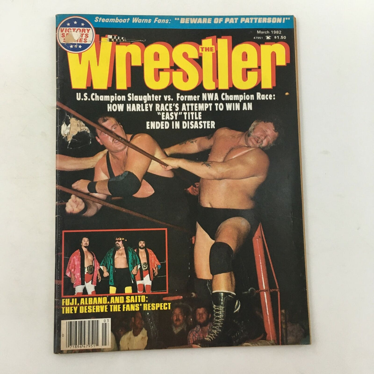 Cover of The Wrestler Magazine, March 1982 edition featuring Ric Flair vs. Austin Idol and Harley Race, showcasing wrestling action and promotional content.