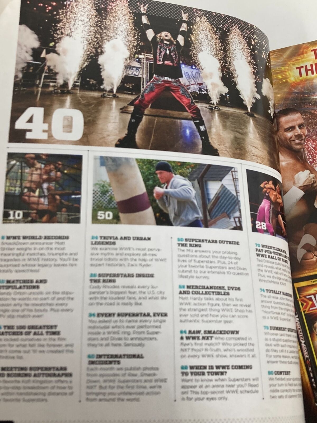 Page from WWE Magazine August 30 2010 featuring an electrifying wrestling performance. The image includes dynamic visuals with wrestler entrances and various segments highlighted, showcasing the excitement of WWE events.