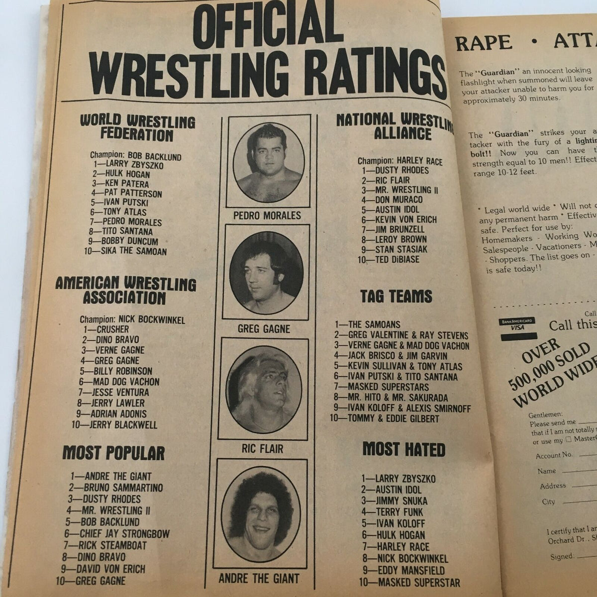 WWF The Wrestler Magazine August 1980 Official wrestling ratings highlighting popular wrestlers.
