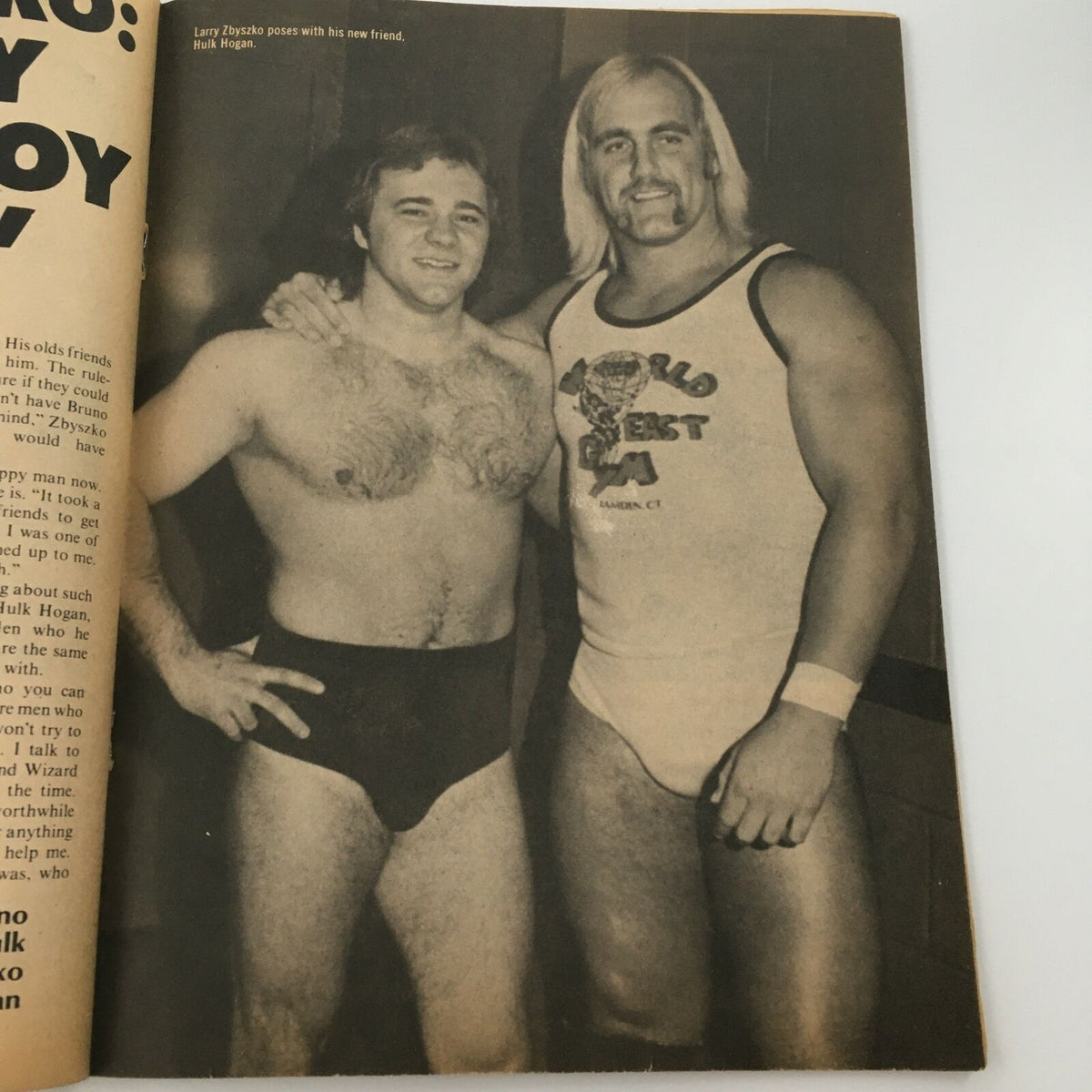 WWF The Wrestler Magazine August 1980 Larry Zbyszko poses with Hulk Hogan, showcasing iconic wrestlers.