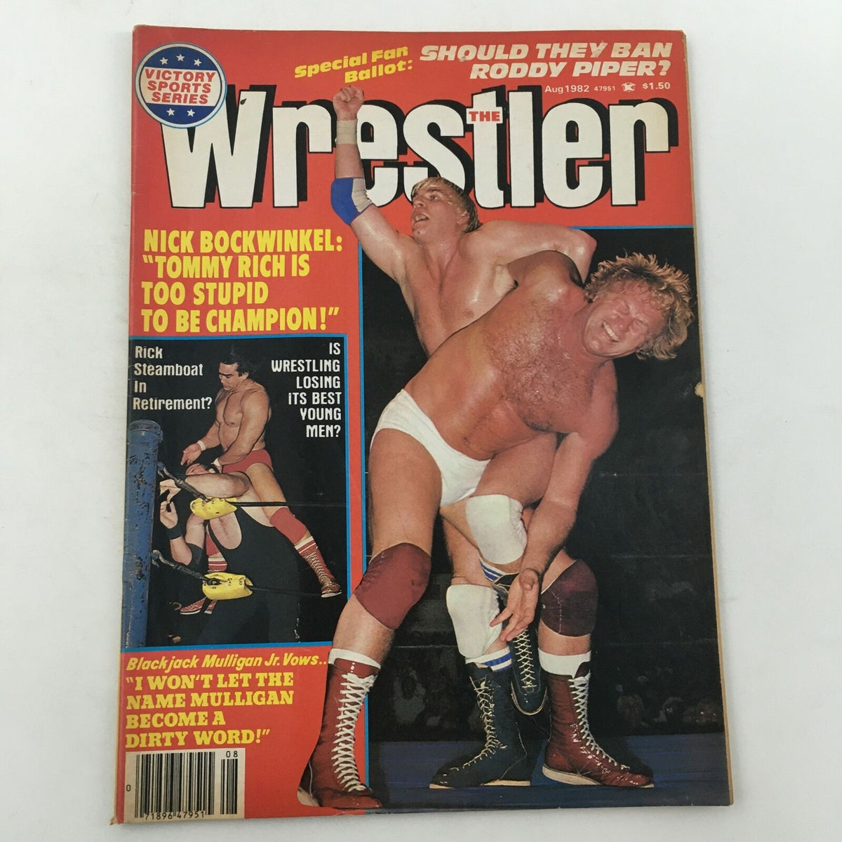 Cover of The Wrestler Magazine August 1982 featuring Nick Bockwinkel and Rick Steamboat, showcasing dynamic wrestling action and headlines.