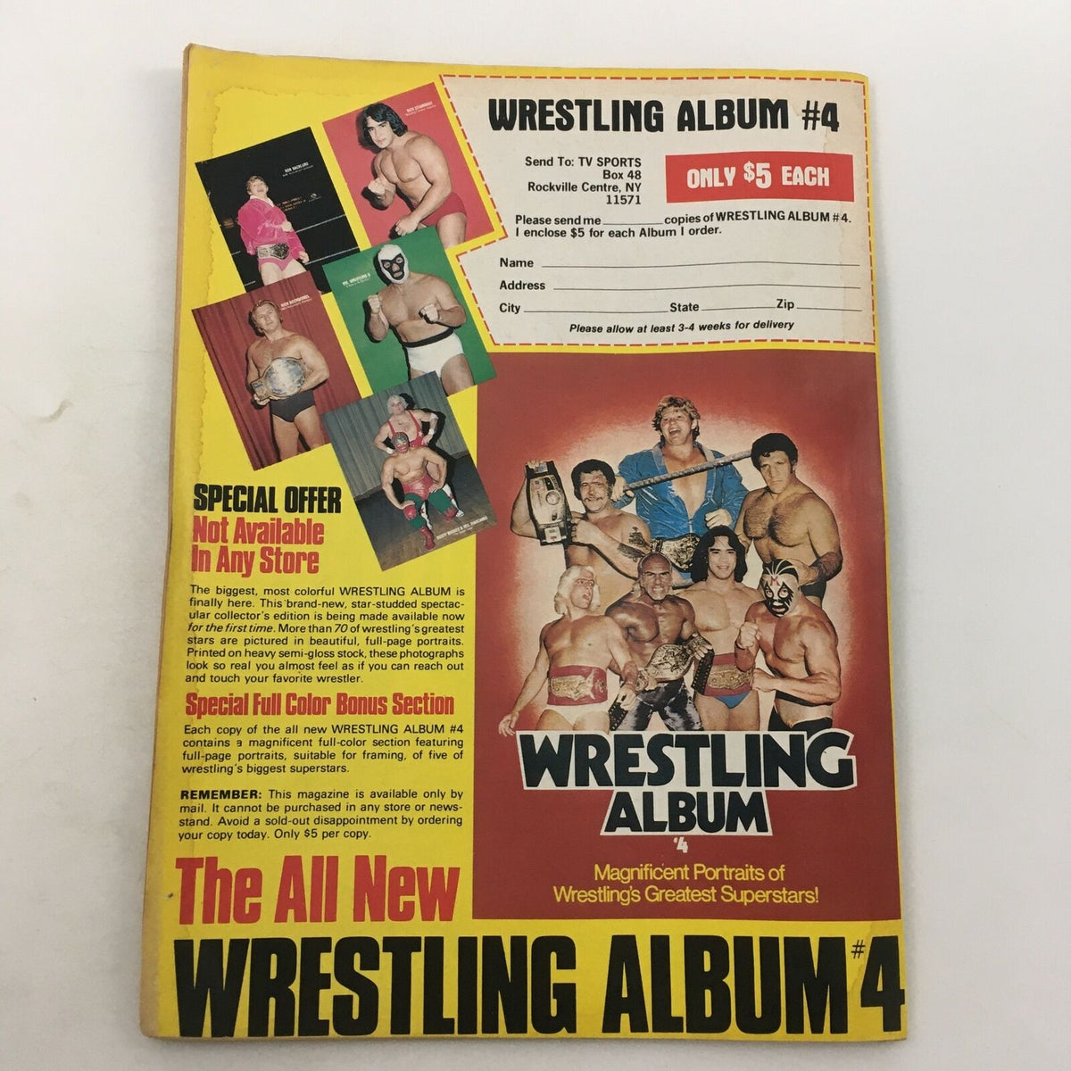 WWF Wrestling Magazine Summer 1982 advertisement page promoting Wrestling Album #4 with images of wrestling superstars.