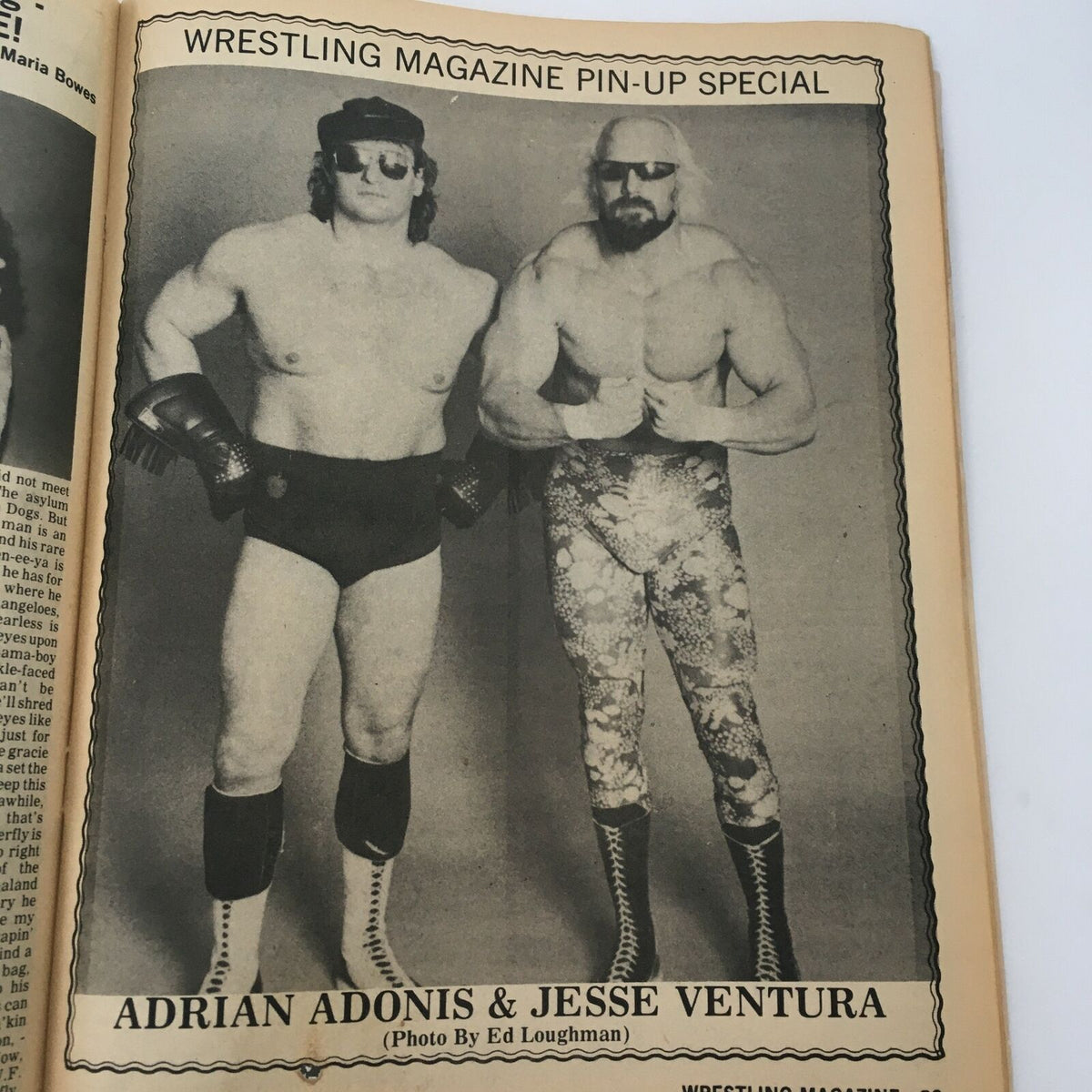 Inside page of The Ring's Wrestling Magazine June July 1982, showcasing a pin-up special featuring wrestlers Adrian Adonis and Jesse Ventura.