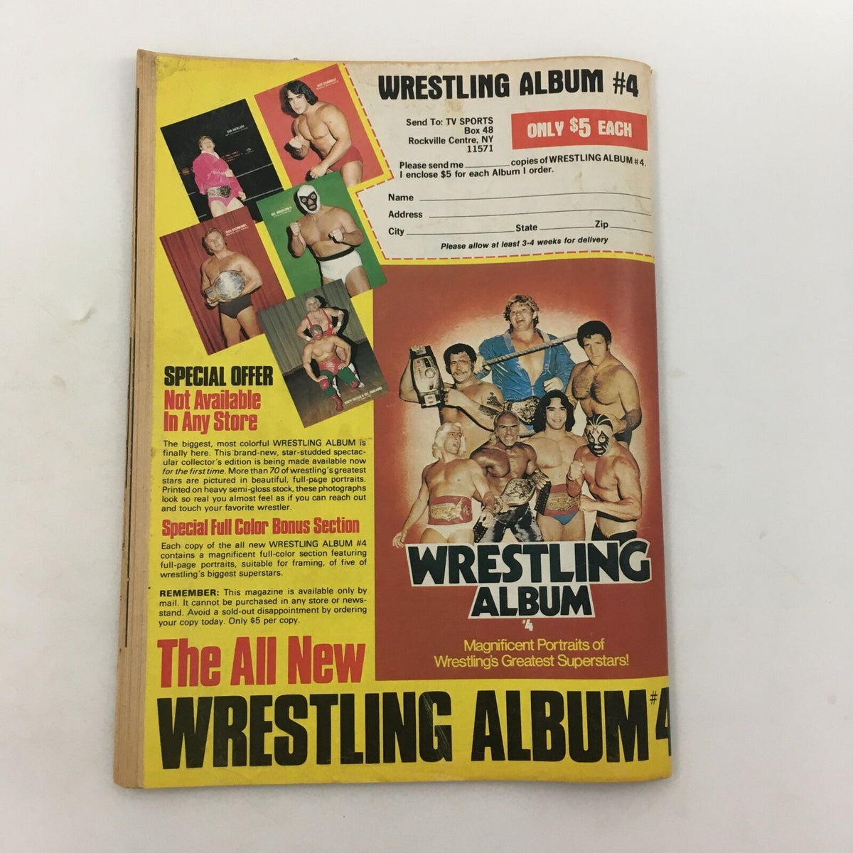 Inside Wrestling Magazine September 1982 cover featuring various wrestling superstars and promotion of Wrestling Album #4.