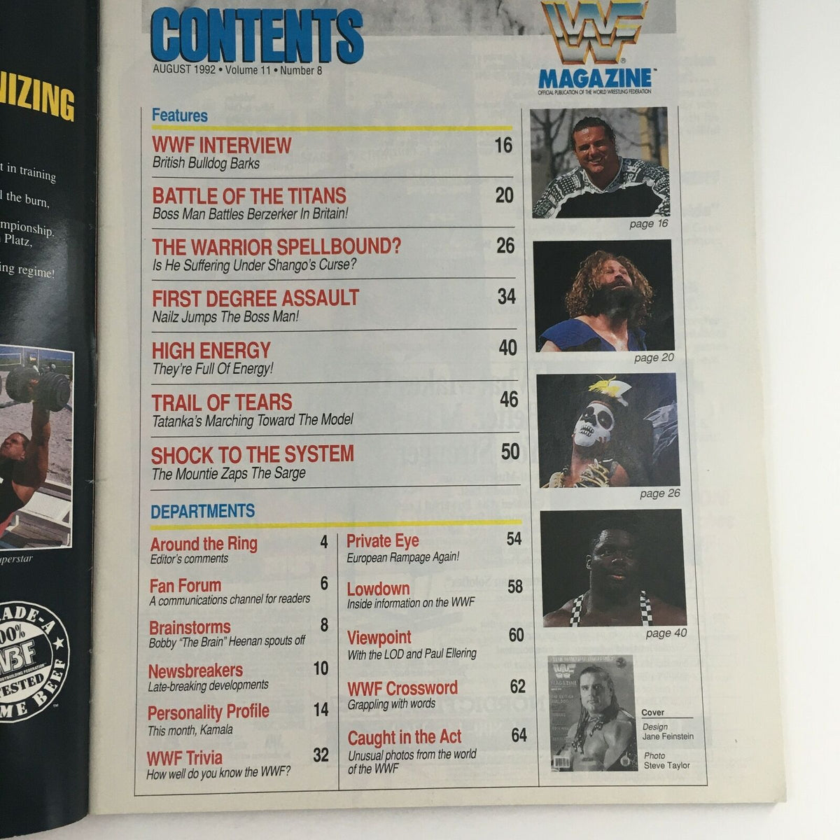WWF Magazine August 1992 The British Bulldog & Tatanka & Boss Man, No Label VG