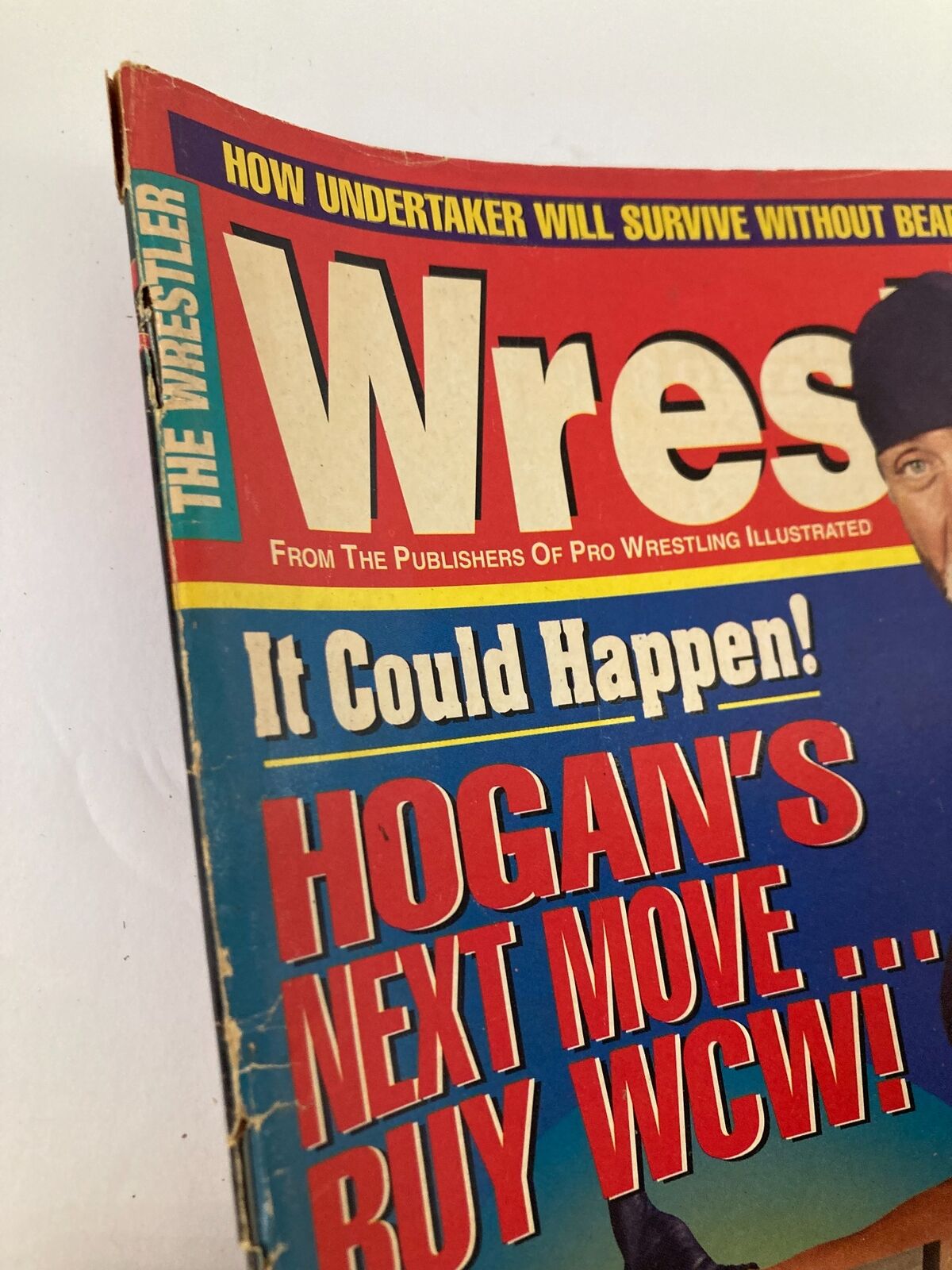 Close-up of The Wrestler Magazine January 1997 cover, highlighting the title and featured stories about Hulk Hogan and The Undertaker.