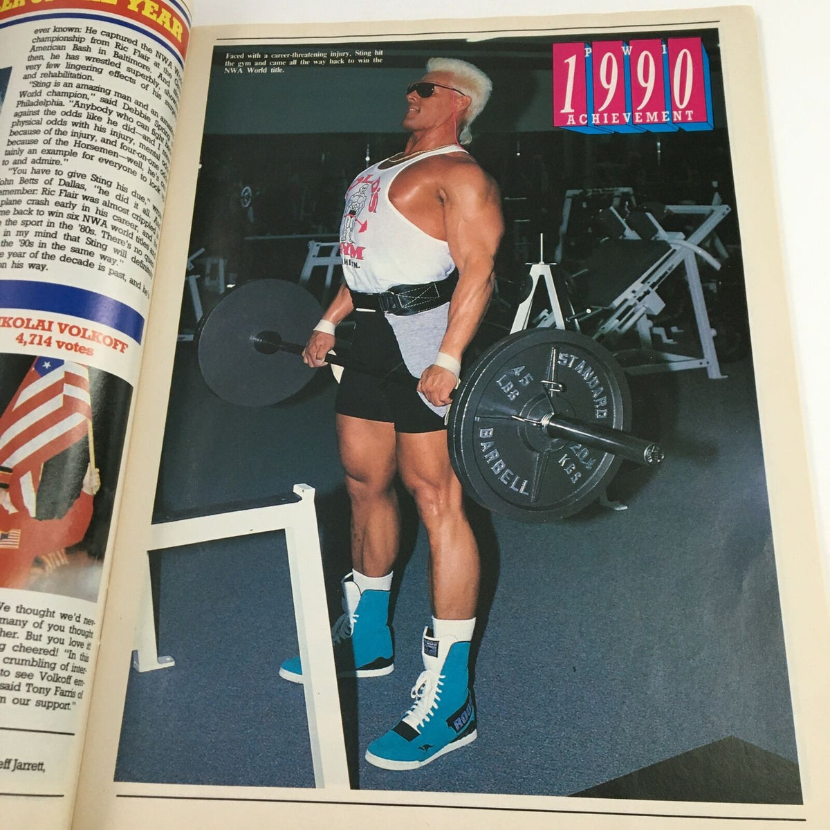 Page from Pro Wrestling Illustrated March 1991 featuring a bodybuilding image of the Ultimate Warrior, emphasizing fitness and physicality in professional wrestling of the early '90s.