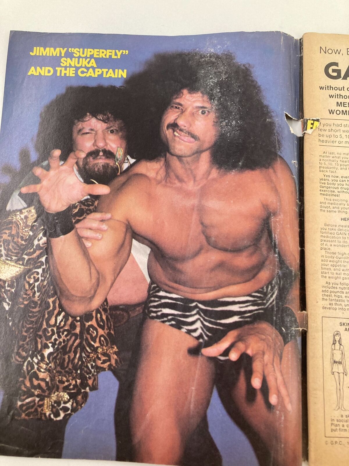 Inside page of VTG Wrestling World Magazine Summer 1982 featuring Jimmy "Superfly" Snuka and The Captain, showcasing wrestling personalities.