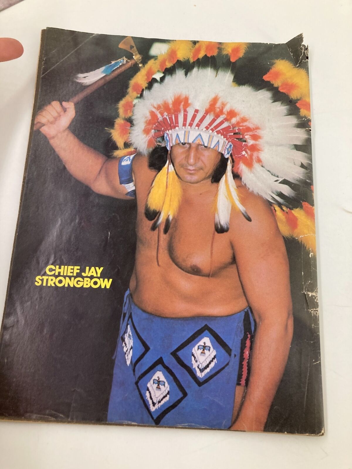 Cover image from VTG Wrestling World Magazine Summer 1982 showcasing Chief Jay Strongbow in traditional Native American attire, highlighting the iconic wrestlers of the era including Jimmy Snuka and Bob Backlund.
