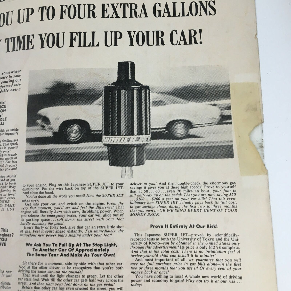 Wrestling Monthly Magazine December 1972 Carpenter and Robert includes a vintage advertisement for the Japanese Super Jet gas saver.