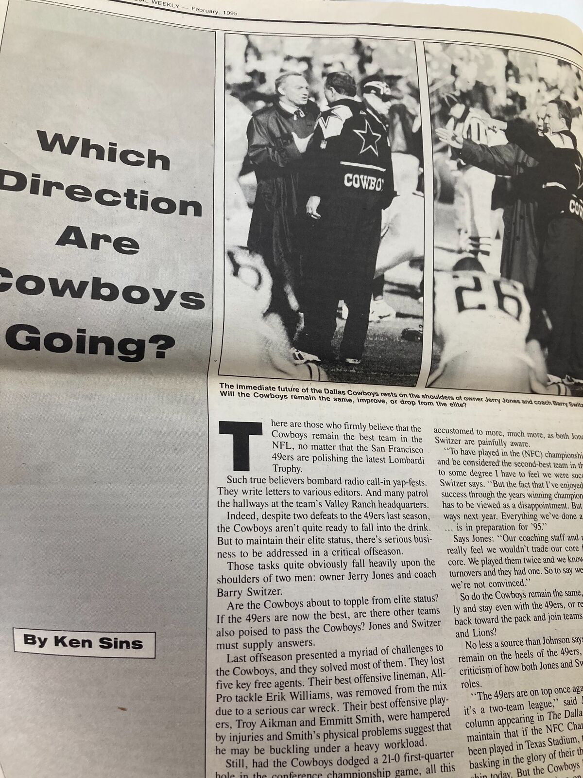 Dallas Cowboys Weekly Newspaper February 1995 Vol 21 #1 focusing on the future direction of the team with coach Barry Switzer.