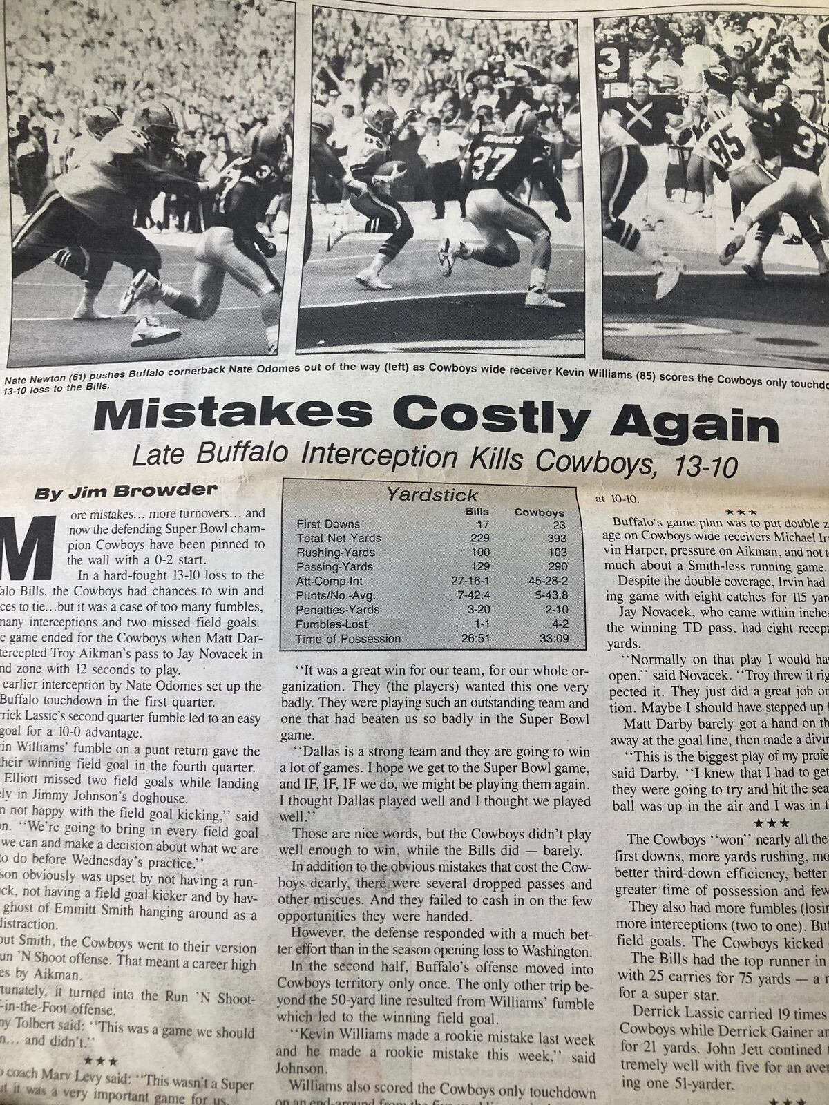 Dallas Cowboys Weekly Newspaper September 18 1993 Vol 19 #13 Michael Irvin showcasing recap of a game with highlights and statistics.