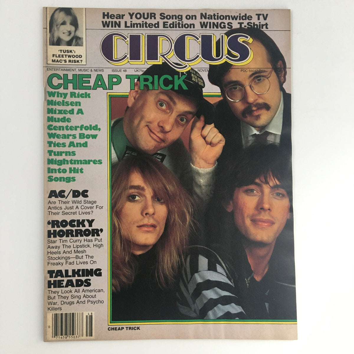 Cover of Circus Magazine from November 27, 1979 featuring Cheap Trick, showcasing the iconic band with colorful headlines, marking an important period in rock music history.