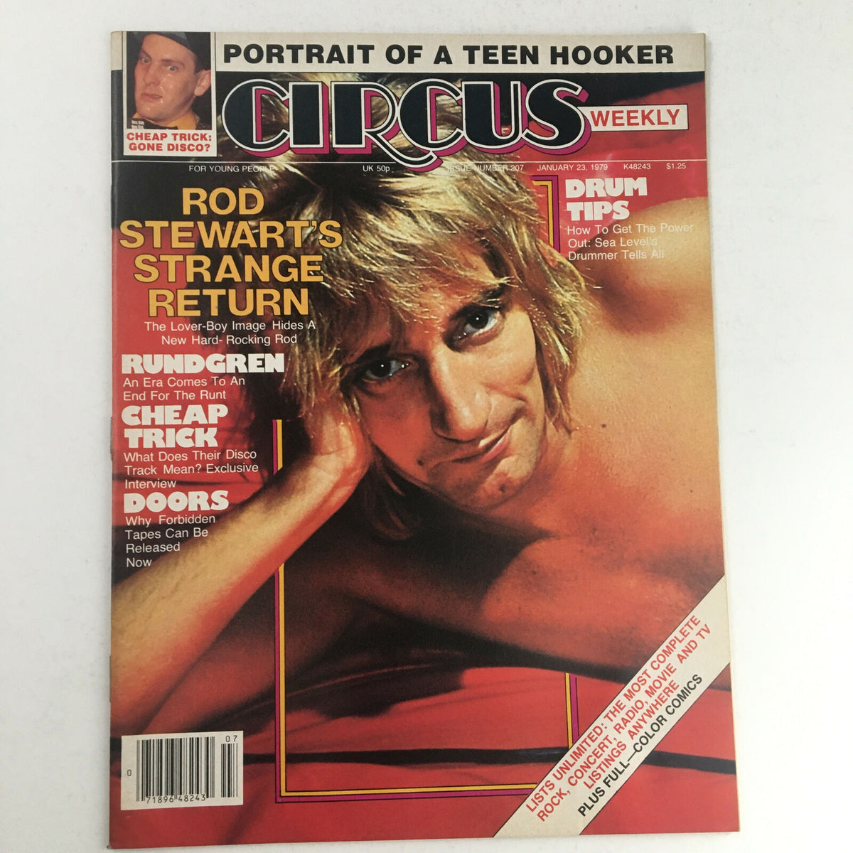Circus Magazine January 23 1979 featuring Rod Stewart on the cover, highlighting the magazine's focus on rock music and iconic artists of the late 70s.