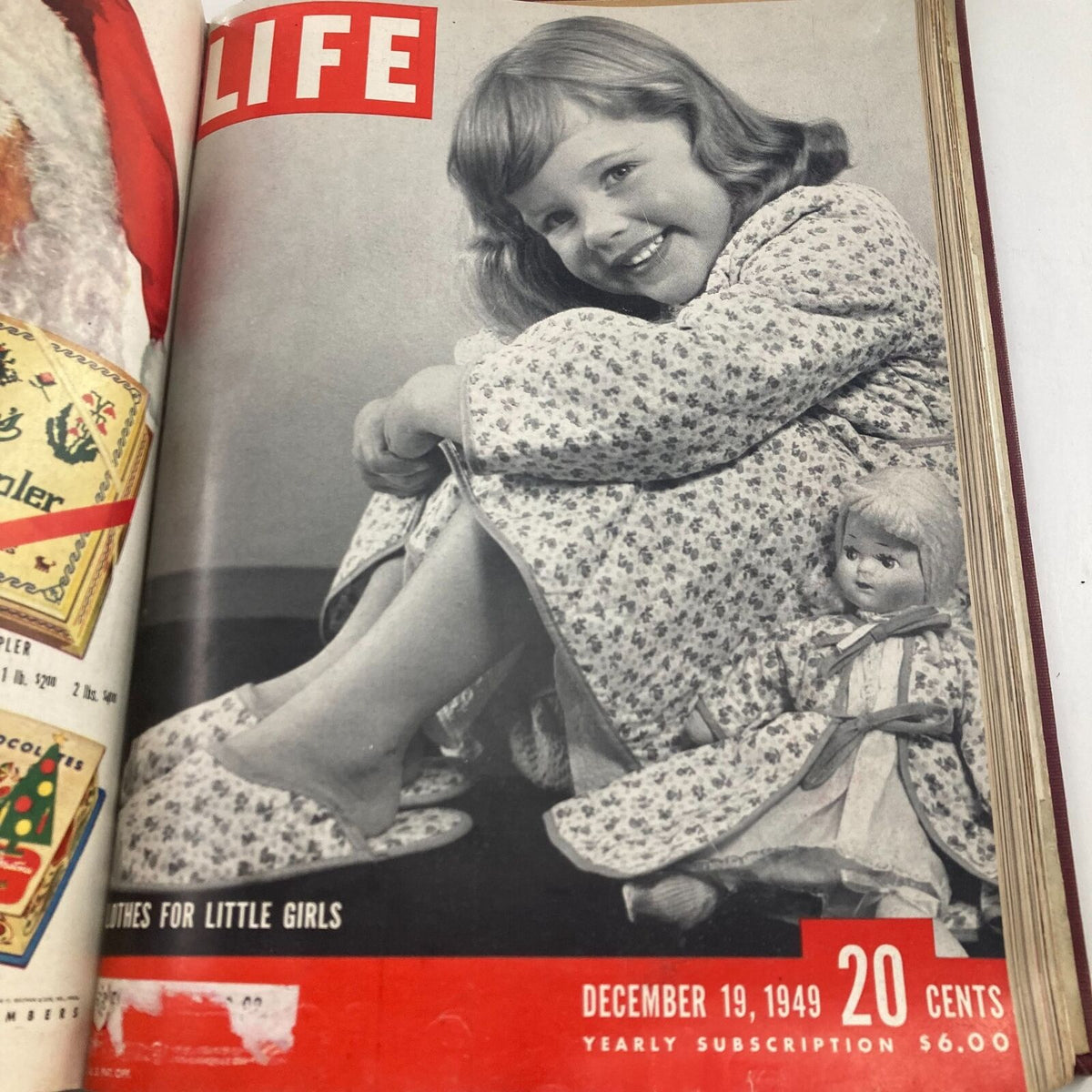 VTG 1949 Bound Life Magazine October - December Weekly Issue OPPENHEIMER featuring a young girl with a doll on the cover dated December 19, 1949.