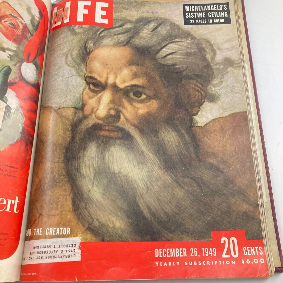 VTG 1949 Bound Life Magazine October - December Weekly Issue OPPENHEIMER with a depiction of Michelangelo's artwork titled 'God the Creator' on the cover dated December 26, 1949.