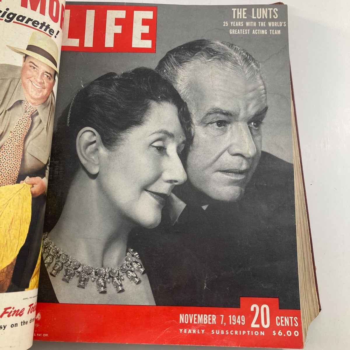 November 7, 1949 cover of VTG 1949 Bound Life Magazine depicting the renowned acting team The Lunts, emphasizing their 25 years in theatre.