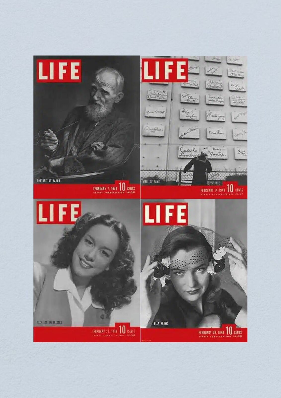 Life Magazine February 28, 1944 Cover featuring Ella Raines, round out this lot of 4 magazines from February 1944 reflecting on the WWII era.