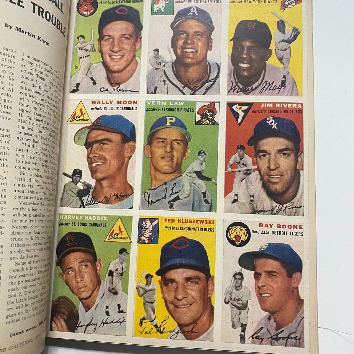 Collage of 1950s baseball player cards showcasing various athletes, part of Sports Illustrated Magazine August 16 1954 First Edition Premier Issue.