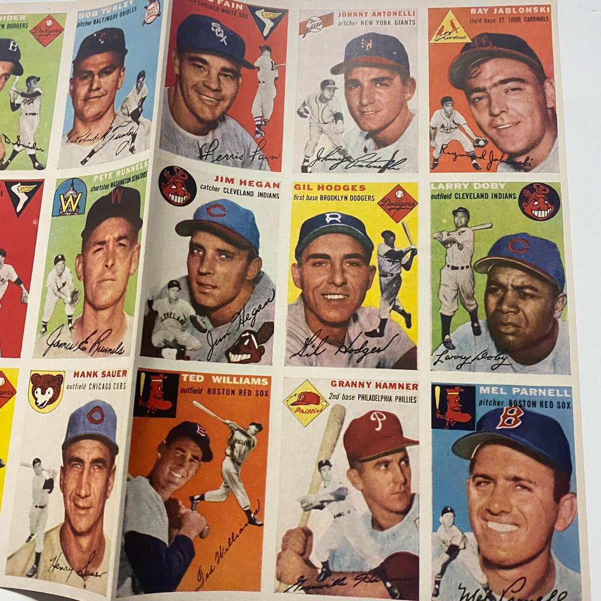 Another page from Sports Illustrated Magazine August 16 1954 First Edition Premier Issue, featuring more historical baseball player cards showcasing famous athletes.