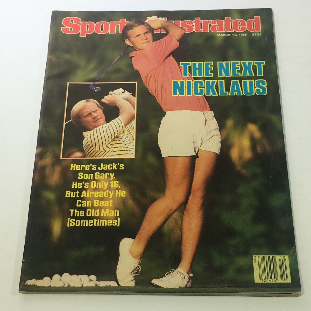Sports Illustrated cover from March 11, 1985 featuring Gary Nicklaus and Jack Nicklaus, highlighting Gary's potential as a golfer. The headline reads 'THE NEXT NICKLAUS' showcasing a young Gary with a golf club while Jack Nicklaus is pictured with him.