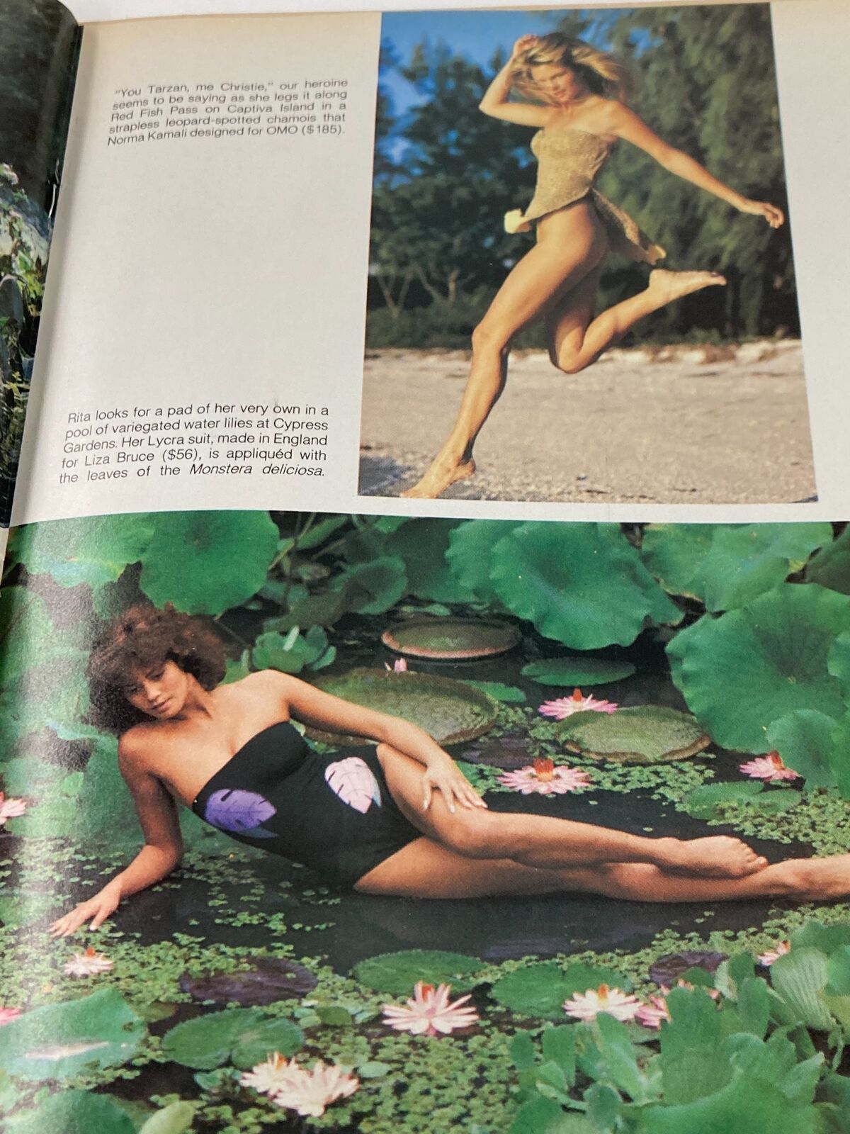 Vintage Sports Illustrated Magazine February 9, 1981 showcasing two models in swimwear: one jumping in a golden suit on a beach and the other reclining in a black swimsuit surrounded by water lilies.