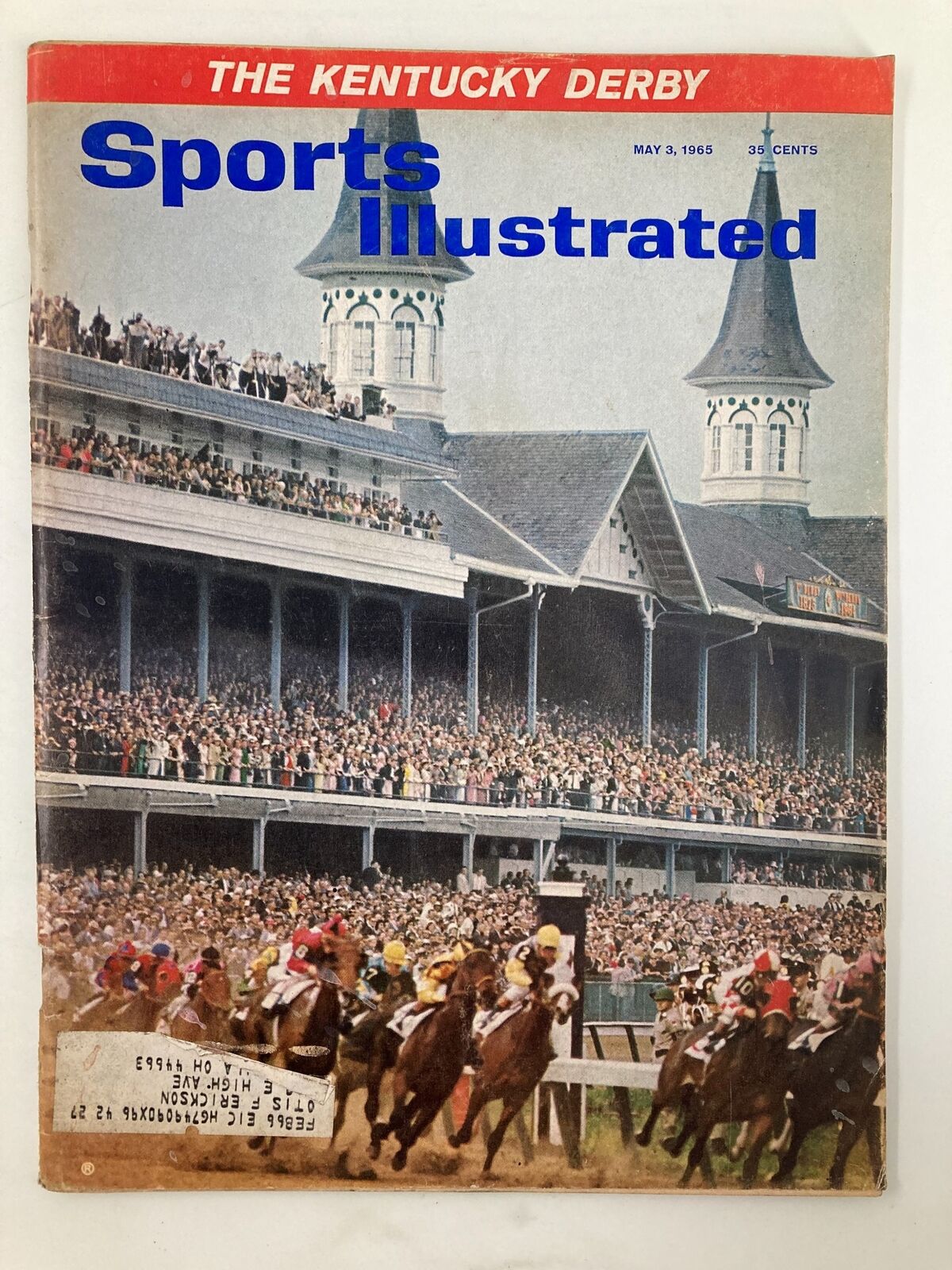 VTG Sports Illustrated Magazine from May 3, 1965, featuring The Kentucky Derby, showcasing vibrant imagery of horse racing and crowds at the iconic event.