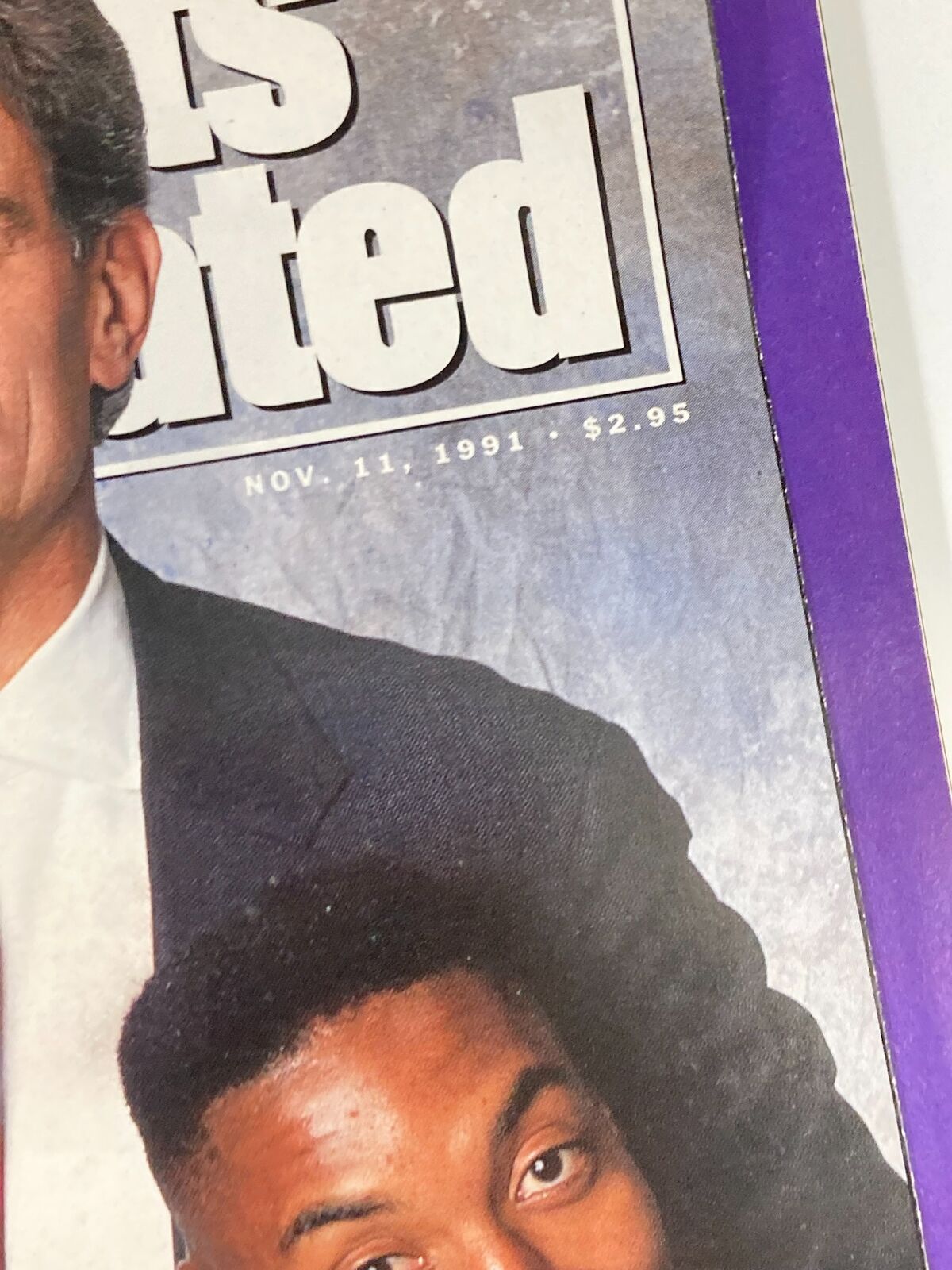 Detail of the Sports Illustrated Magazine cover, dated November 11, 1991, featuring the publication name and price, alongside images of Michael Jordan and Scottie Pippen.