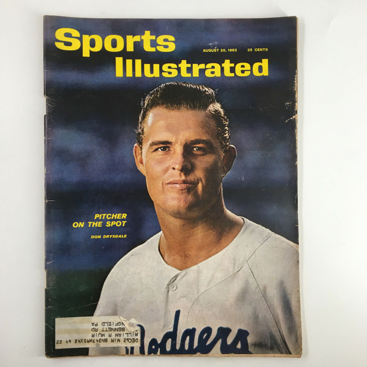 VTG Sports Illustrated Magazine August 20 1962 featuring Don Drysdale on the cover with the headline 'Pitcher on the Spot'. A vintage sports collectible highlighting baseball history.