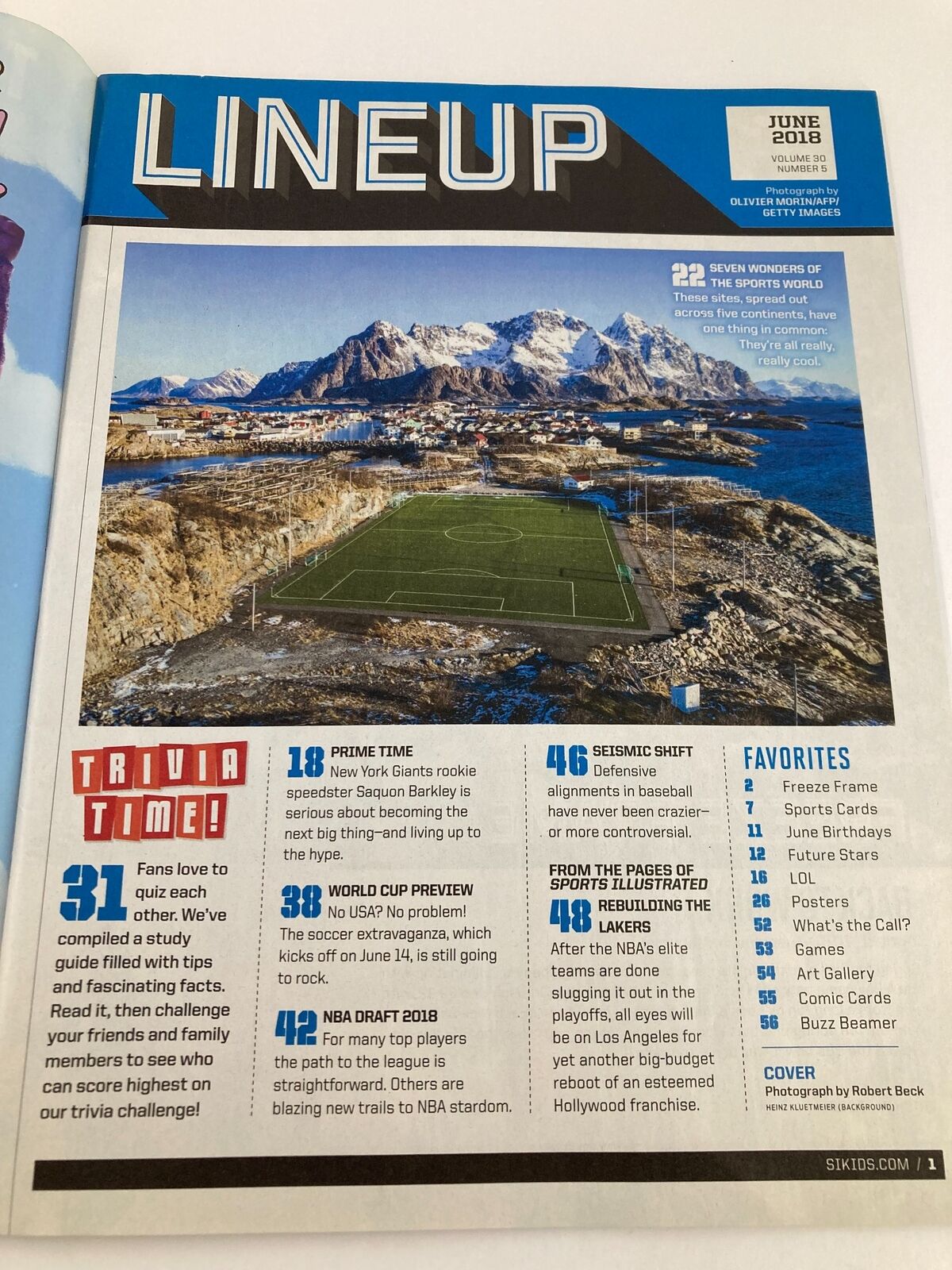 Cover image of Sports Illustrated Kids Magazine June 2018 Vol 30 #5 featuring stunning mountain landscape and outdoor sports theme, highlighting the excitement of sports journalism for young enthusiasts.