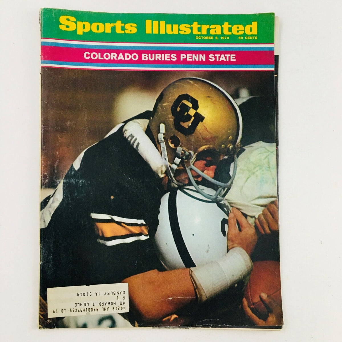 Sports Illustrated Magazine cover from October 5, 1970, featuring the headline 'Colorado Buries Penn State' with a football player in action.