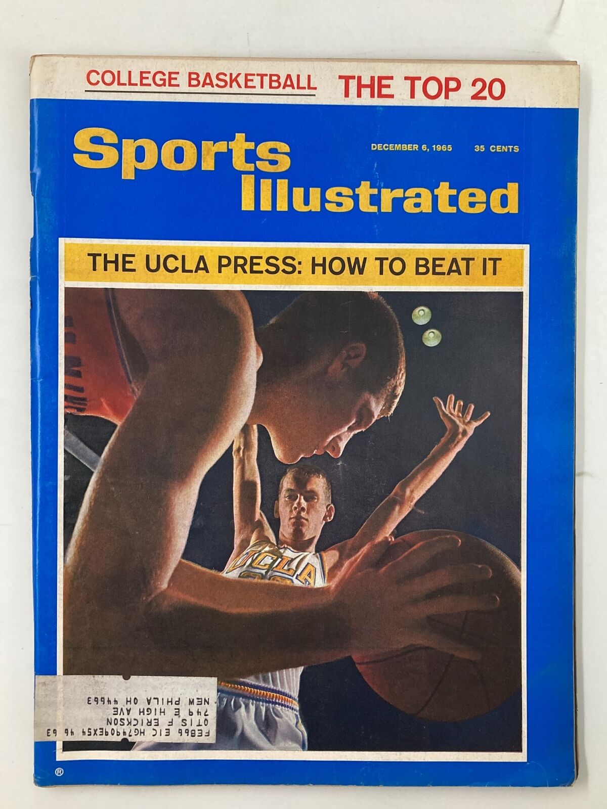 VTG Sports Illustrated Magazine cover from December 6, 1965, featuring the title 'The UCLA Press: How To Beat It', showcasing two basketball players with a focus on UCLA's strategies, perfect for sports history enthusiasts.